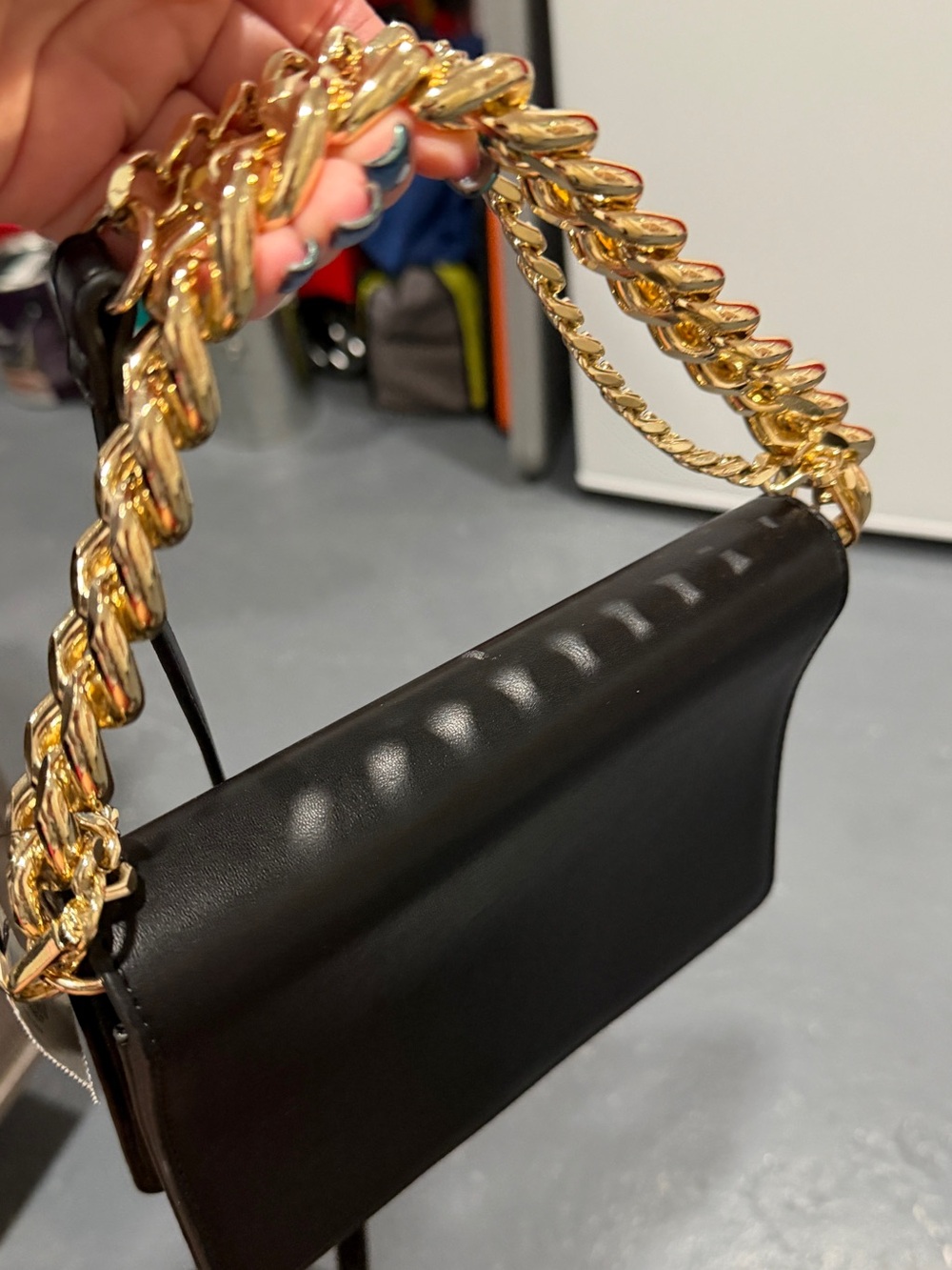 Express Black Shoulder Bag with Gold Chain Handle
